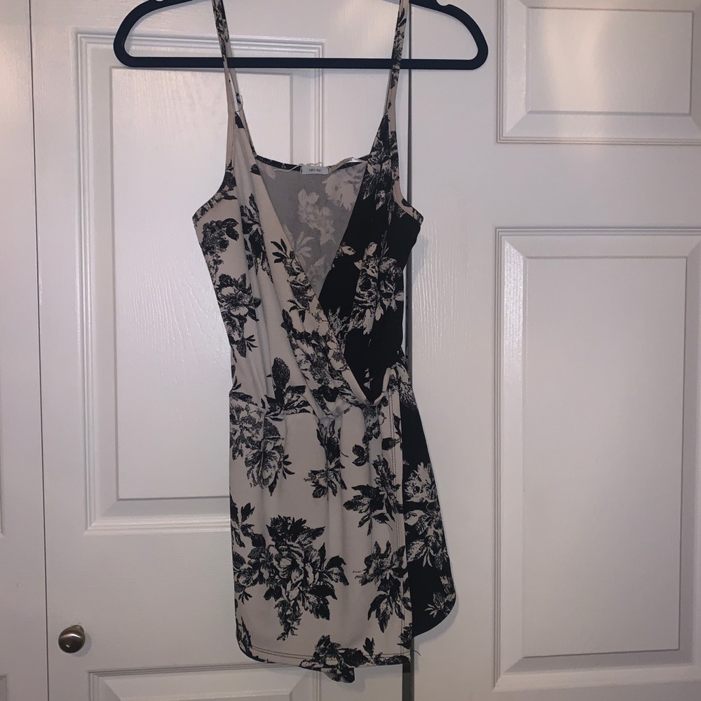 Black and white tropical romper